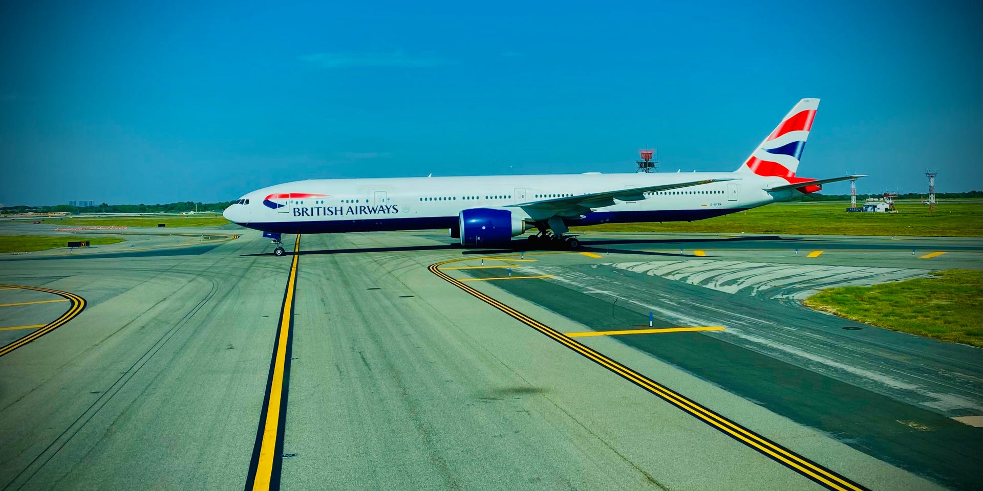British Airways B777 taxing at London Heathrow airport